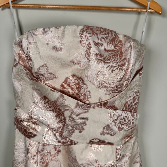 Lulus NEW Redefine Regal Pale Pink Floral Jacquard Strapless Large Maxi Dress - Picture 4 of 14